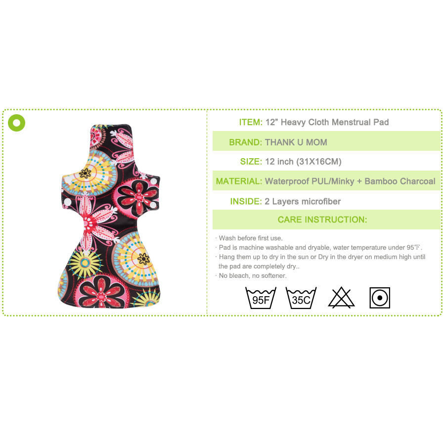 12" Nachtgebrauch große Stoff-Menstruationseinlage Mutterschaftshygiene Damenbinde waschbare wiederverwendbare Einlagen