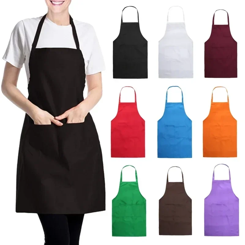 Delantal de cocina ajustable Unisex para el hogar Color sólido Chef camarero barbacoa peluquería adulto delantal de bolsillo herramienta de suministros de cocina