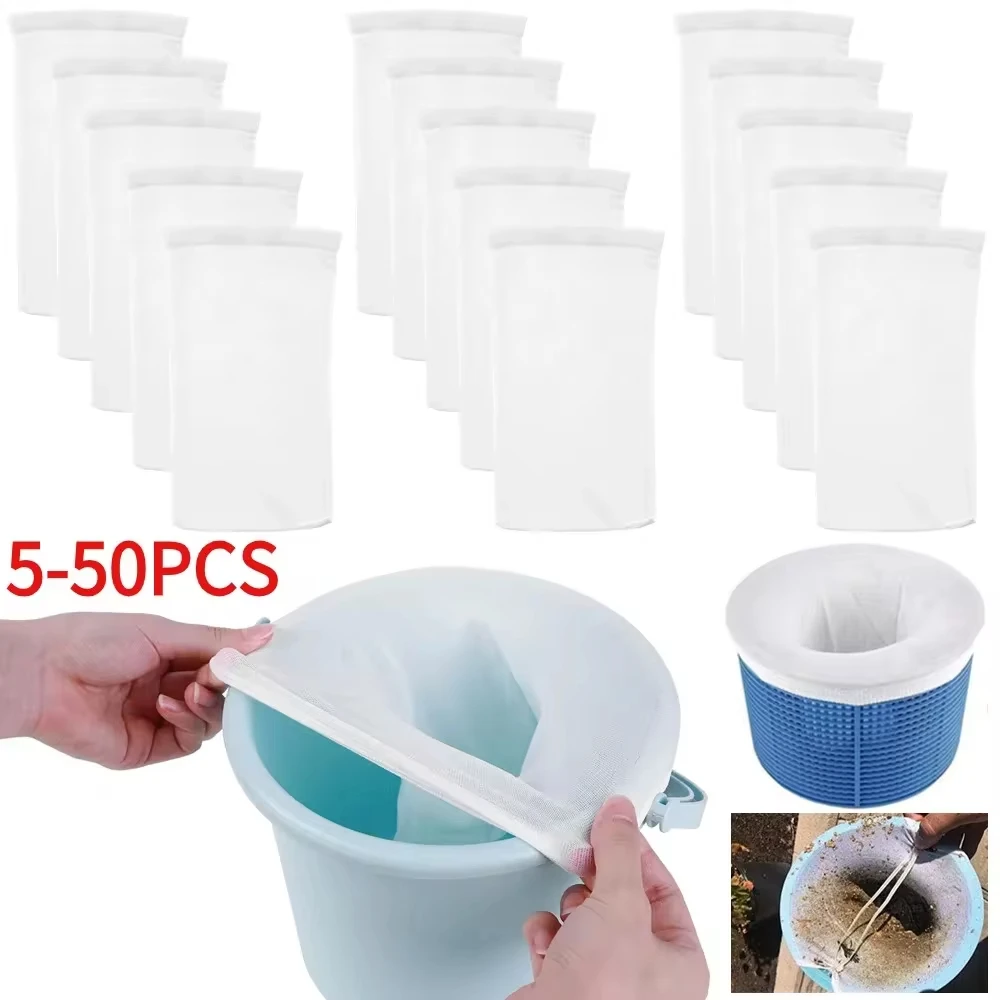 DIZETION 5-50Pcs Filter Storage Pool Skimmer Socks Nylon Pool Filter Socks For Basket Skimmer Pool Cleaning Filters