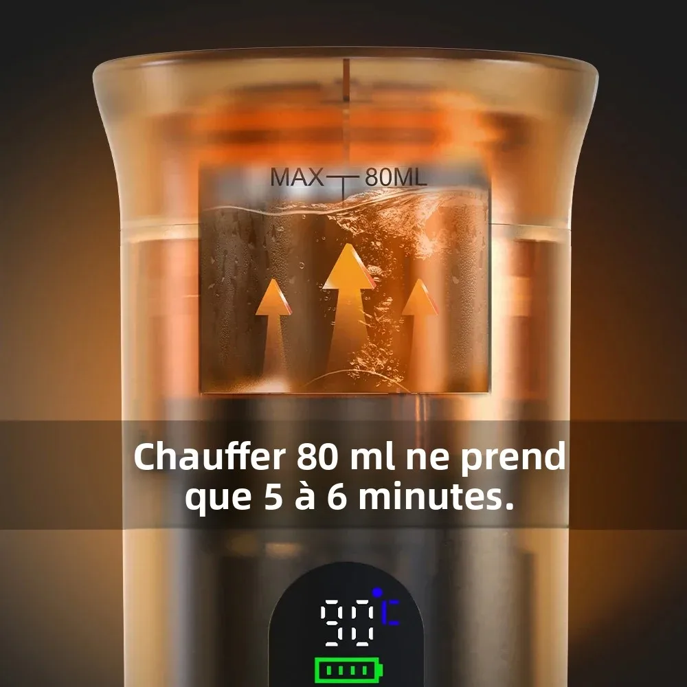 Machine à café expresso portable sans fil Foombthe pour voiture et camping, réservoir d'eau de 80 ml, affichage numérique, machine à café de voyage 3 en 1 pour capsules et poudres