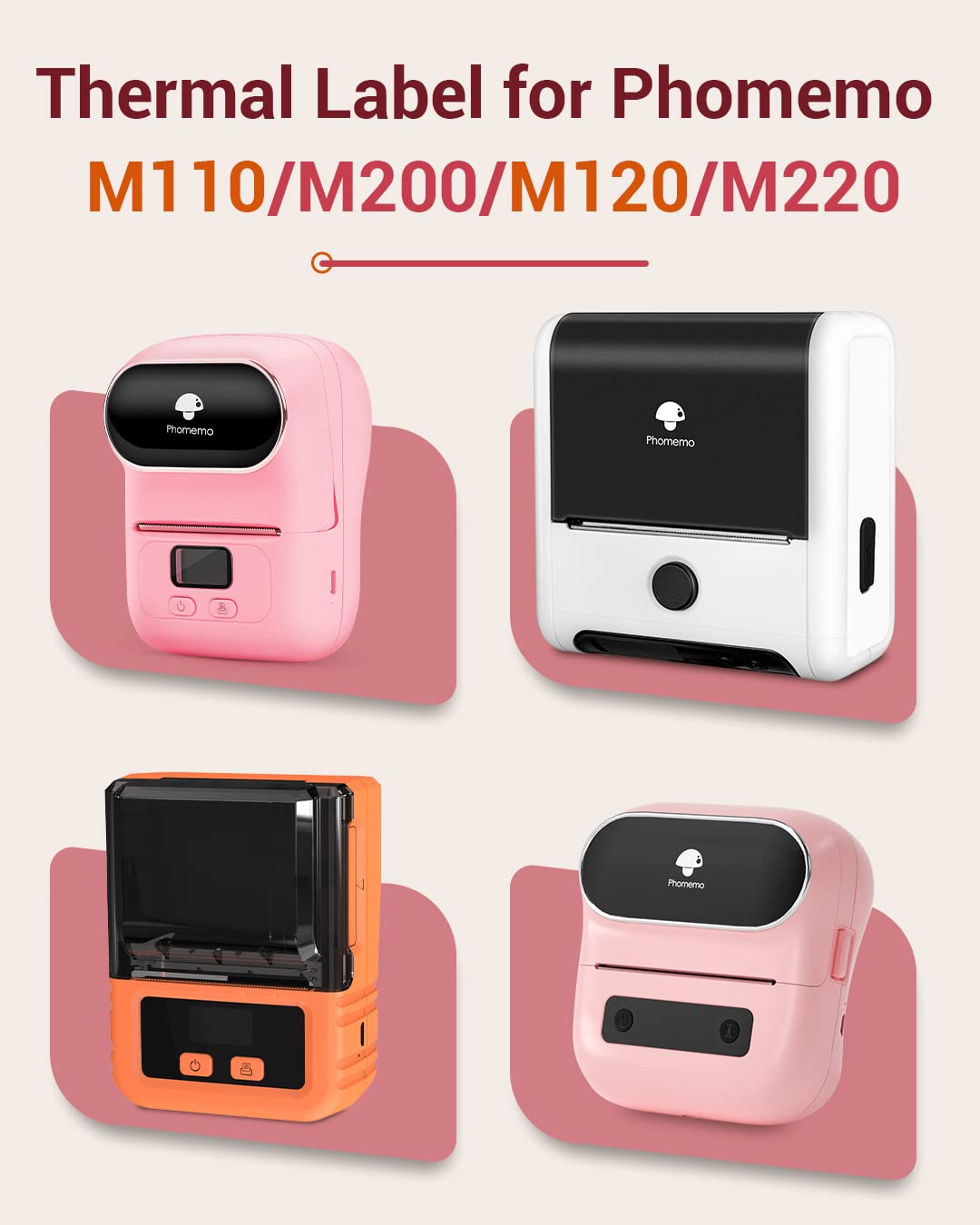 Original Phomemo สีป้ายกาวสําหรับ M110 M220 M221 M120 DIY โลโก้ Barcode แท็ก Sticky สําหรับ E210 P50 DETONG P1