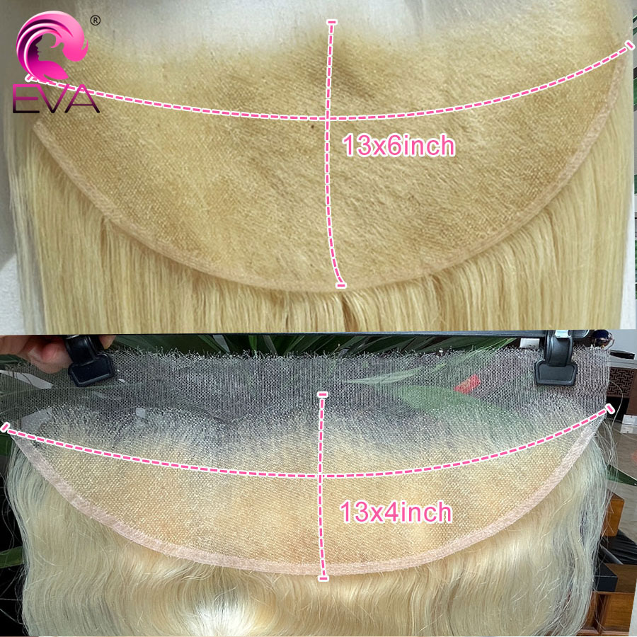 EVA ผม #613สีบลอนด์13X6/13X4 HD ลูกไม้ด้านหน้าสำหรับผู้หญิงเท่านั้นก่อนดึงขนาดเล็กผูกปม5x5 HD ปิดลูกไม้ละลายสกินสำหรับเส้นผมมนุษย์