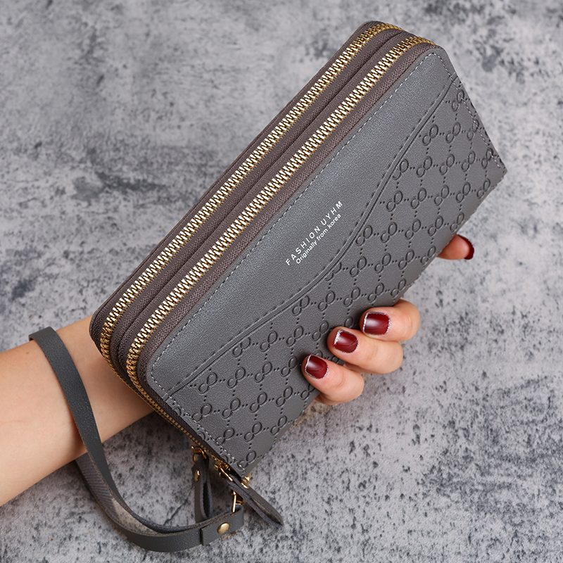 2024 Nuevo monedero para mujer, cartera larga con cremallera, monedero de bolsillo para teléfono móvil de gran capacidad en relieve a la moda