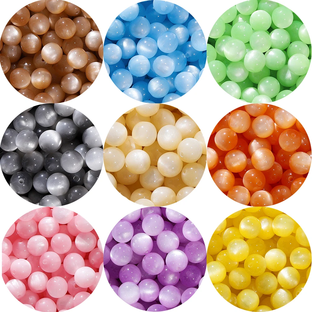 Lote de 10/20 unidades de cuentas redondas de ojo de gato de imitación de resina de 8/10/12mm para hacer joyería hecha a mano, accesorios para collar y pulsera Diy