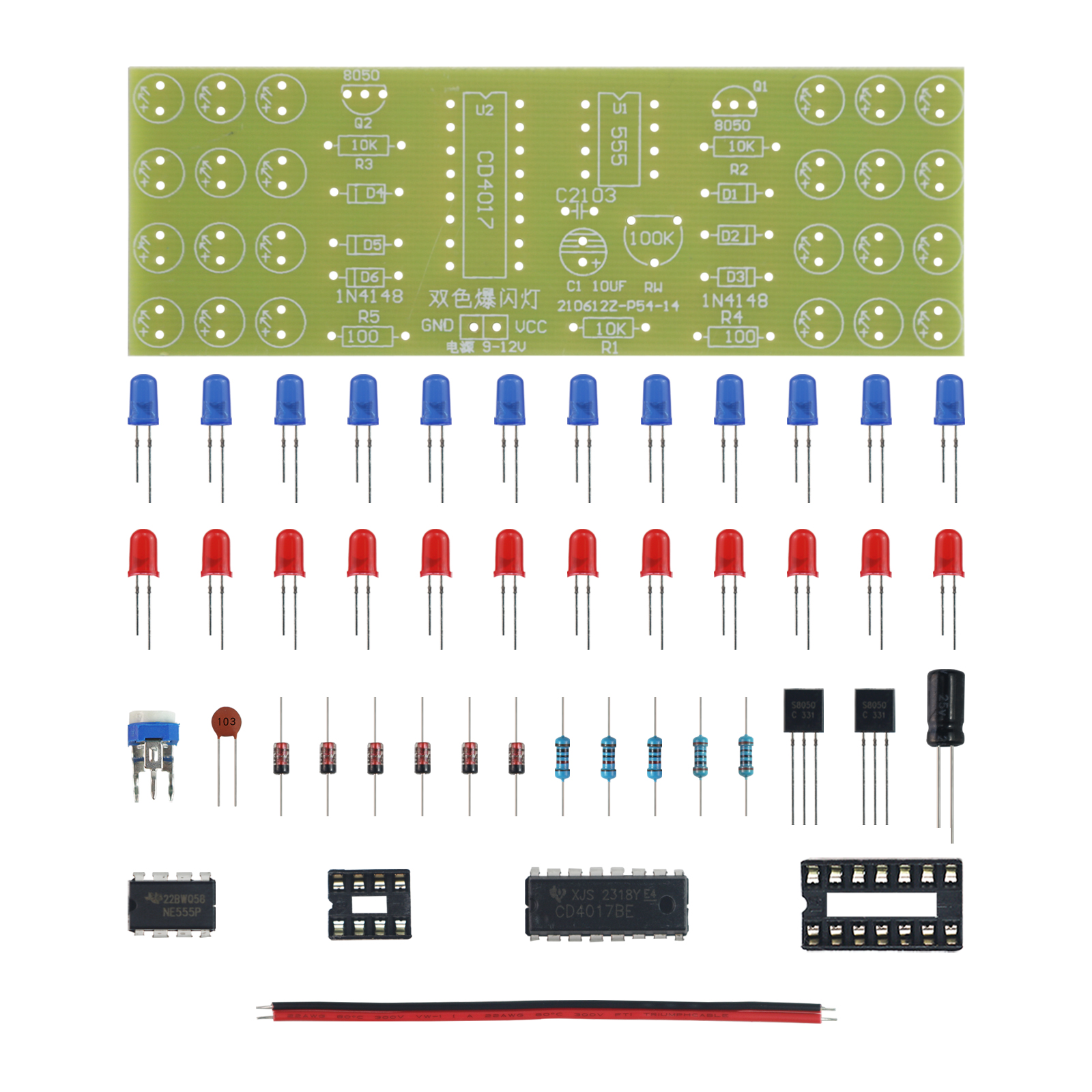 Ne555 cd4017 LED elektronische Lichter Kits rot blau zweifarbig DIY Kit Strobe elektronische Anzug Blinklichter Komponenten DIY