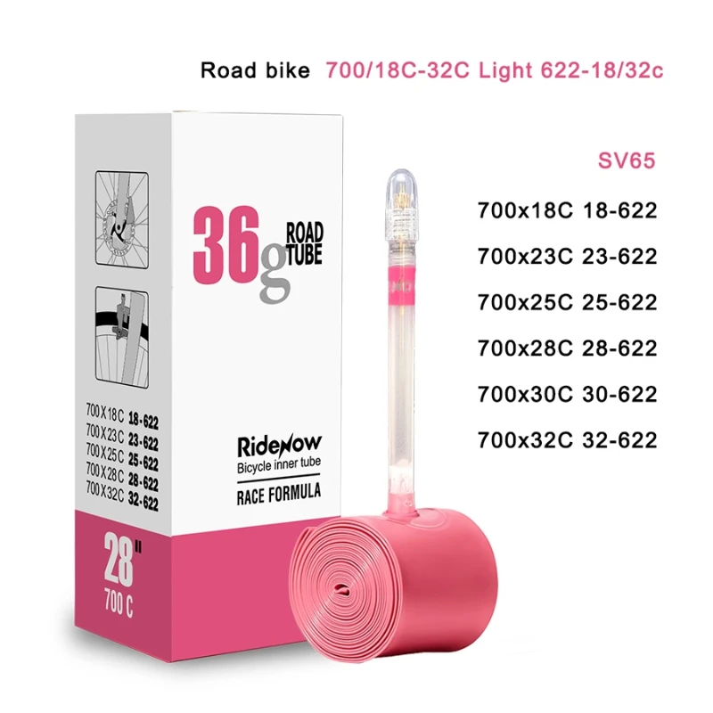Ridenow Camera d'aria per bicicletta Bici da strada Asta d'aria luminosa Camera d'aria in TPU Valvola francese ultraleggera 36g65mm Tubev