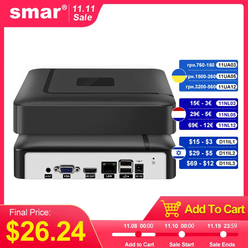 Smar H.265 CCTV NVR Обнаружение лиц 10CH 16CH 32CH 36CH Макс 4K Выход Видеорегистратор безопасности Обнаружение движения P2P Onvif XMEye Приложение