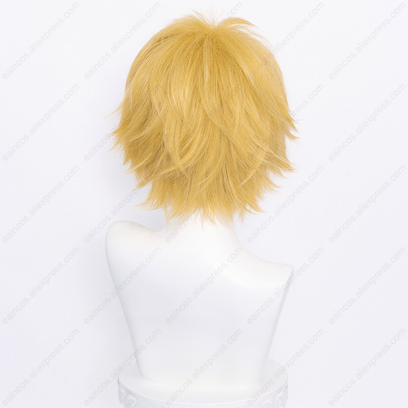 Anime Denji Cosplay Peruca 30cm Luz Laranja Perucas Curtas Resistente ao Calor Cabelo Sintético Halloween