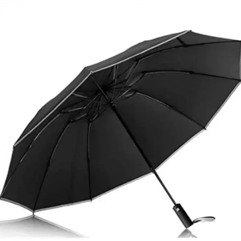 Guarda-chuva dobrável reverso totalmente automático para homens e mulheres com guarda-chuvas UV com listra reflexiva à prova de vento