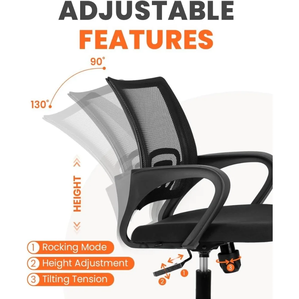 Office Chair, Computer Desk Chair, Ergonomic Mid Back Cushion, Lumbar Support, Comfy Mesh, Adjustable Swivel Rolling