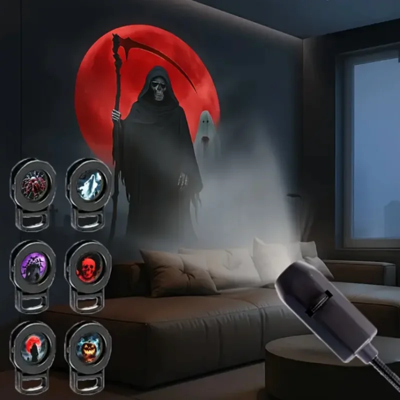 Projektor LED USB z 6 wzorami projekcji - Regulowane lampki nocne USB do dekoracji na Halloween
