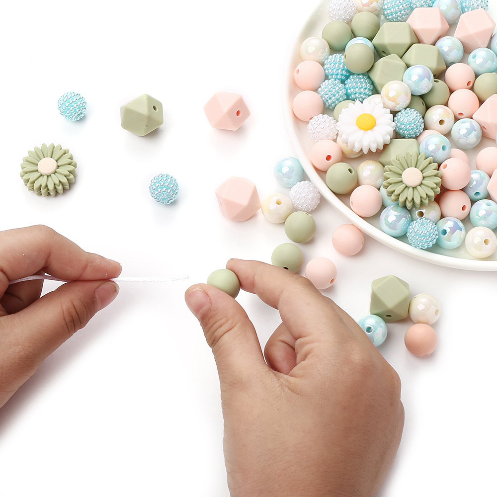 70 Stück Silikon Baby Zahnen Perlen Set Gänseblümchen sechseckige Form Perlen Lebensmittel qualität für Neugeborene DIY Schnuller Kette Halskette Zubehör