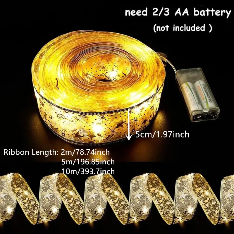 New Christmas Decoration LED Ribbon Fairy Lights Christmas Tree Ornaments for Home 2025 DIY Bows Light String Navidad New Year
