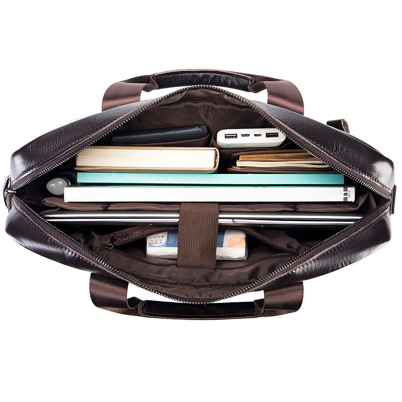 Cowhide computer bag, 14 inch large capacity genuine leather men's briefcase, retro top layer cowhide file bag