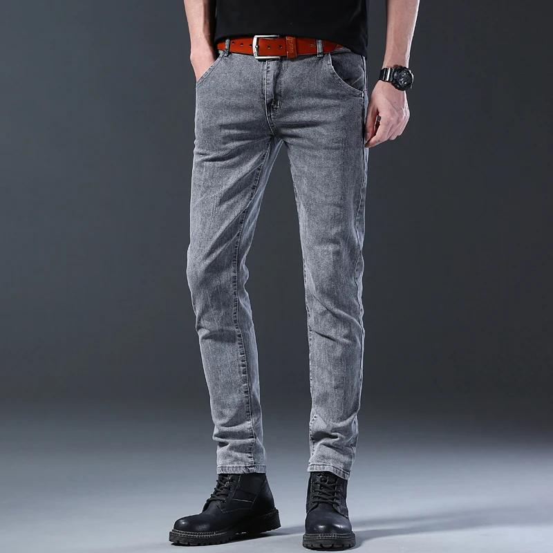 Pantalones vaqueros de nuevo estilo, corte ajustado para hombre, cómodos pantalones de cintura media elásticos de pierna recta de estilo coreano, pantalones vaqueros informales para hombre