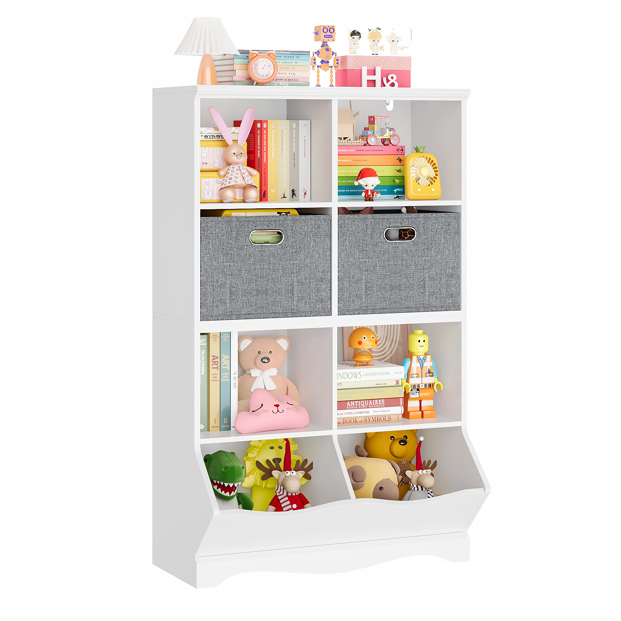 Scaffale per bambini, libreria per bambini con 8 scomparti portaoggetti e 2 cassetti in stoffa, scaffale per giocattoli Stanza per bambini per camera da letto Asilo