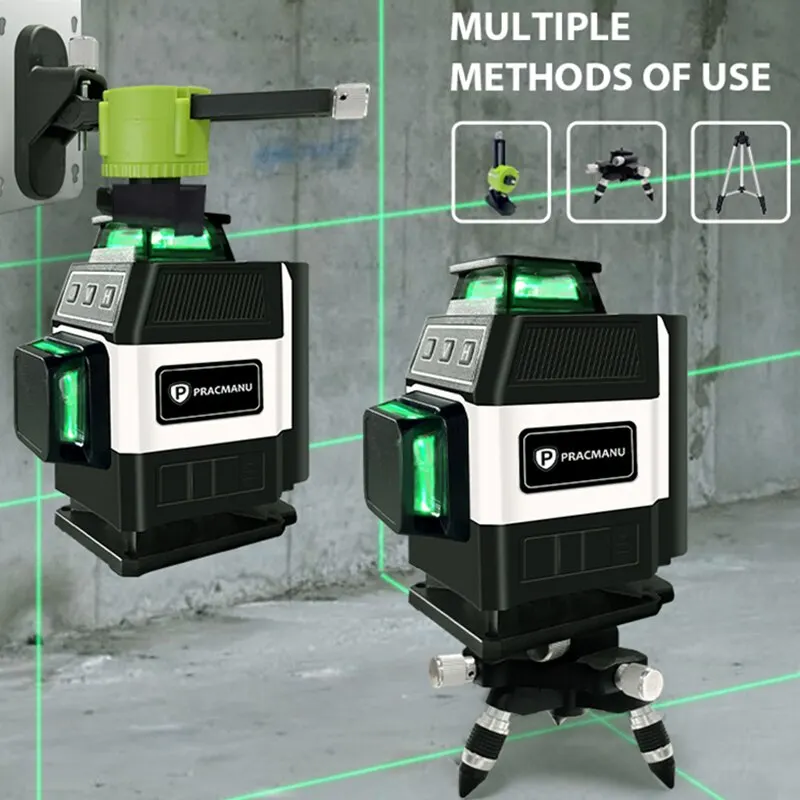 Pracmanu มินิเลเซอร์ระดับ 12 เส้น 3D ระดับ Self-Leveling 360 °   เส้นลําแสงเลเซอร์สีเขียวข้ามแนวนอนและแนวตั้ง