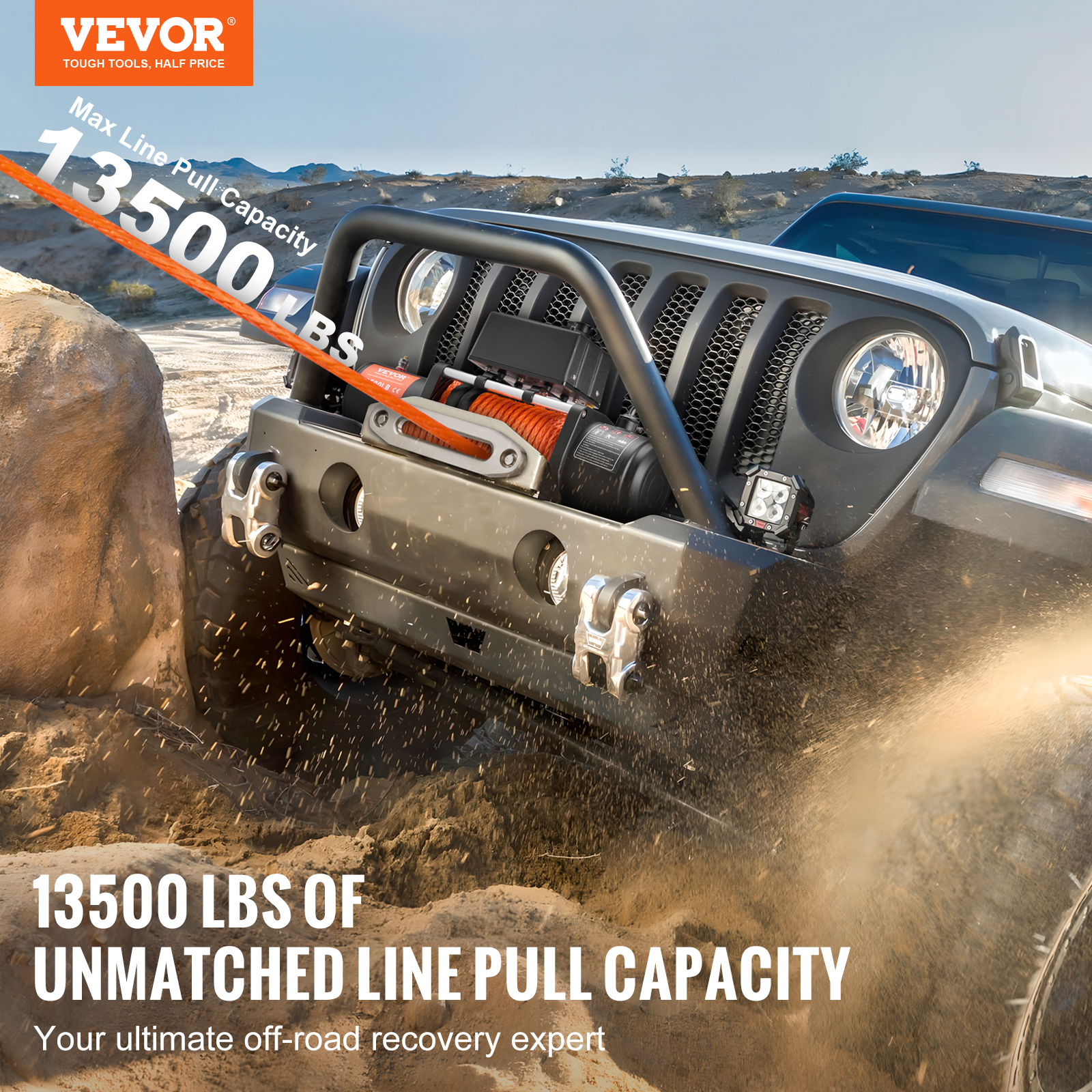 VEVOR Verricello elettrico per camion da 13500 libbre con corda sintetica da 80 piedi, telecomando wireless e cablato per il traino SUV fuoristrada