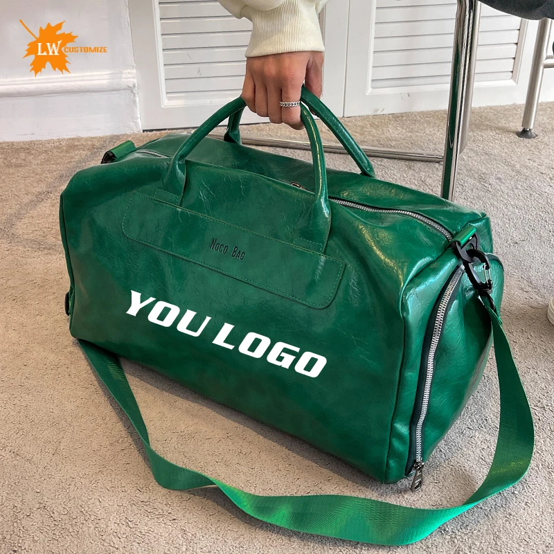 Venta al por mayor de bolsas deportivas impermeables de PU para gimnasio con logotipo, bolsas de equipaje, bolsas de viaje, bolsas de Fitness, patrón de nombre impreso personalizado