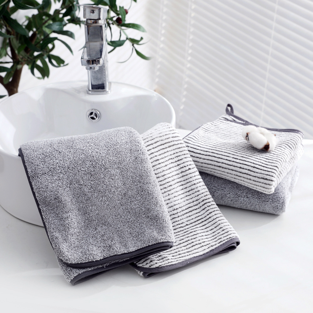 1 pcs Striped Bamboo Hand Towel Absorbent & Quick-drying Super Soft Skin-friendly Bathing Towel For Home Bathroom 35x75cm