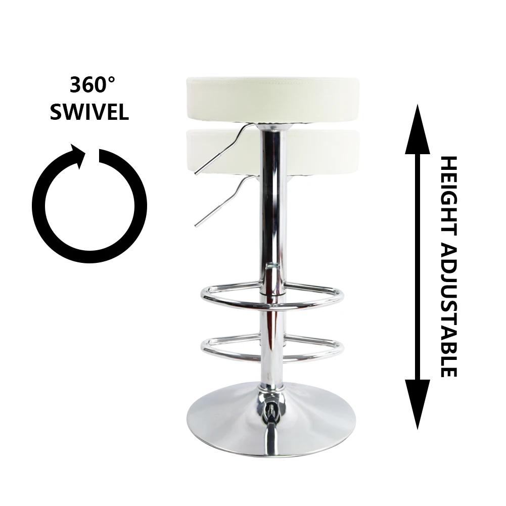KKTONER Round Bar Stool PU Leather with Footrest Height Adjustable Swivel Pub Chair Home Kitchen Bar stools Backless Stool