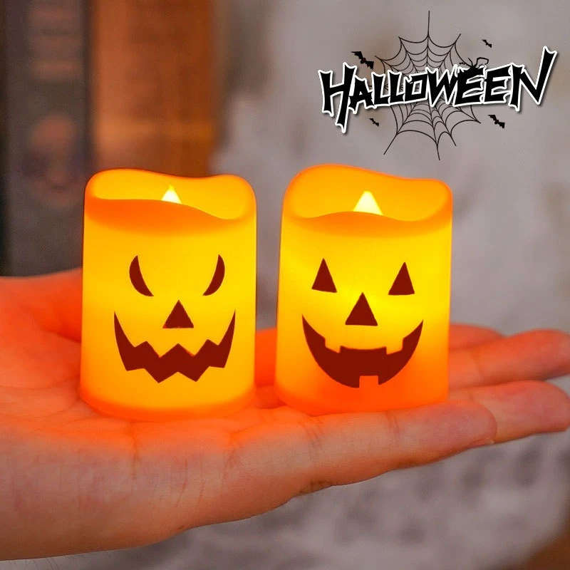 6Pcs LED 촛불 빛 배터리 구동 호박 두개골 유령 소름 끼치는 빛 할로윈 파티 Decora 분위기 전자 촛불 조명