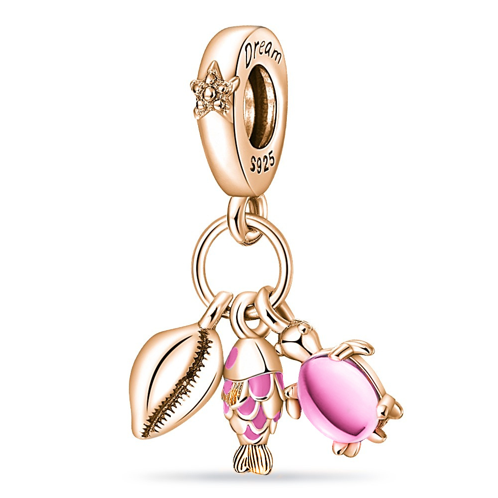 925 실버 도금 다채로운 액세서리 쥬얼리 여성 무라노 유리 핑크와 블루 바다 거북 매달려 매력 맞는 브랜드 팔찌