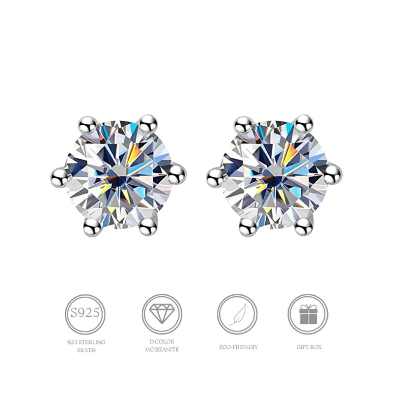 DW D Farbe Brilliant Round Cut Lab Moissanit Dia Ohrstecker für Frauen Sterg Sier vergoldet Hochzeit Schmuck