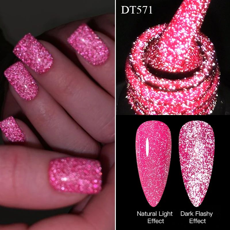 พบกับข้าม 7ml สีชมพูเรืองแสงสะท้อนแสงเจลเล็บ Glitter Neon กึ่งถาวร UV LED เจลเล็บเคลือบเงาเล็บ