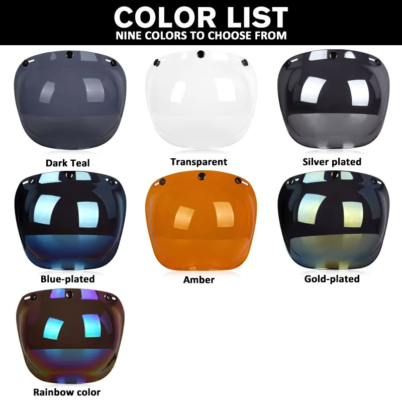 Autentyczny kask motocyklowy Bubble Mirror z trzema guzikami w stylu retro Soczewki do kasku Bubble Shield Visors Akcesoria do kasku