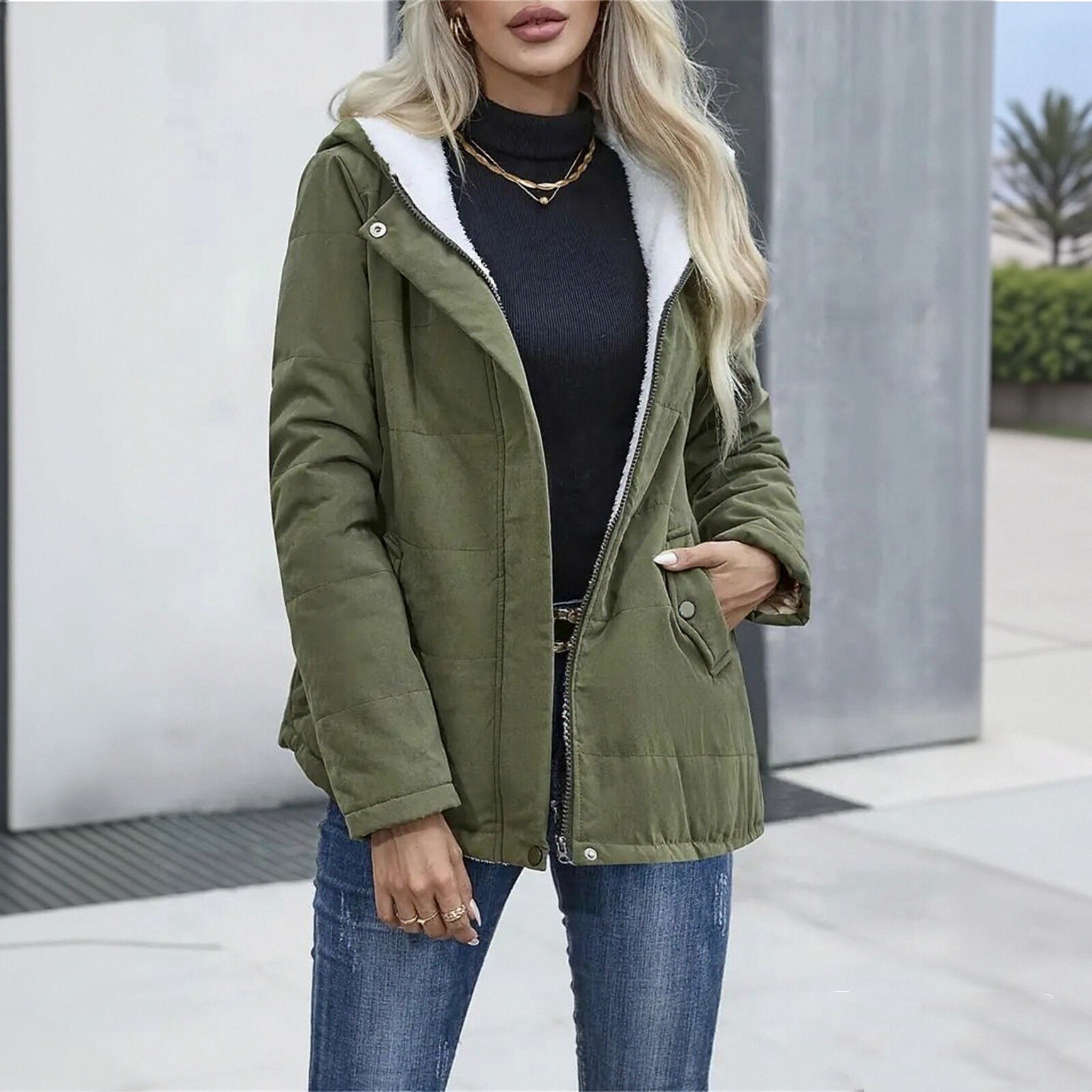 Frauen Herbst Winter Gepolsterte Mantel Zip Up Langarm Koreanische Mit Kapuze Jacke Fashion Solid Warme Kleidung Casual Outfit Mäntel Straße