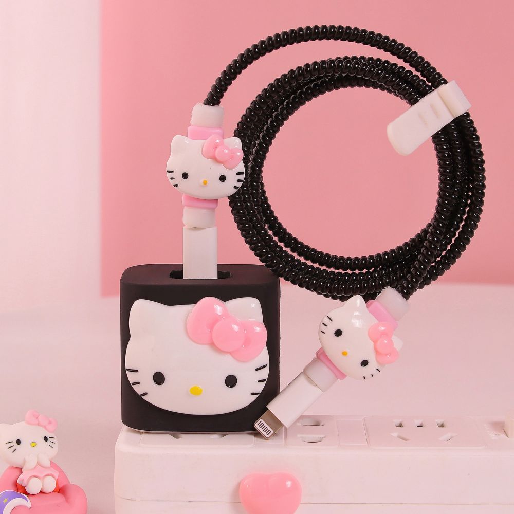 Sanrio hello kitty cabo de dados manga protetora 20w protetor para iphone carregador dos desenhos animados bonito pvc capa protetora acessórios