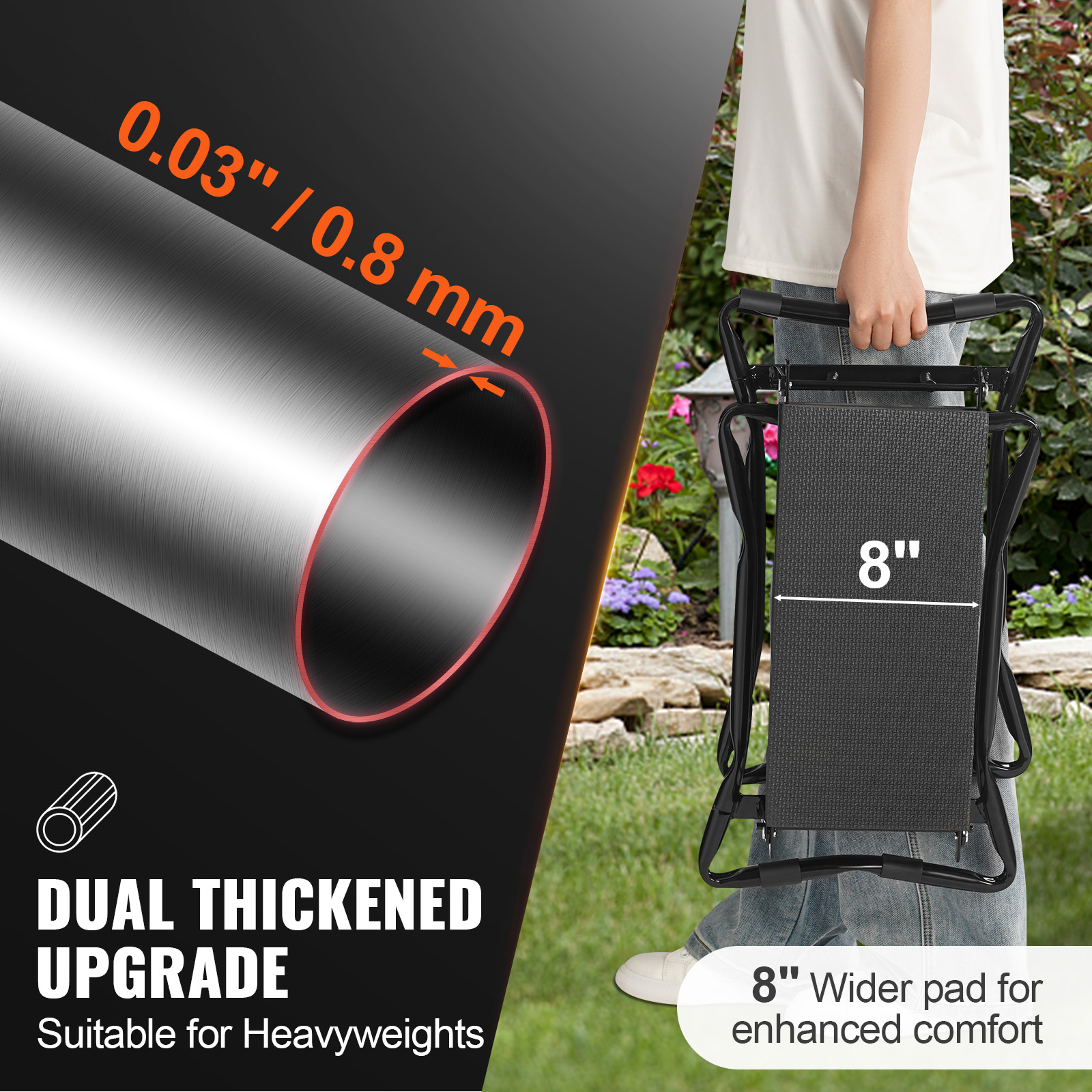 VEVOR Garden Kneeler and Seat 330 lbs Load Capacity 8/10" EVA Wide Pad Foldable Garden Stool Kneeling Bench for Gardening