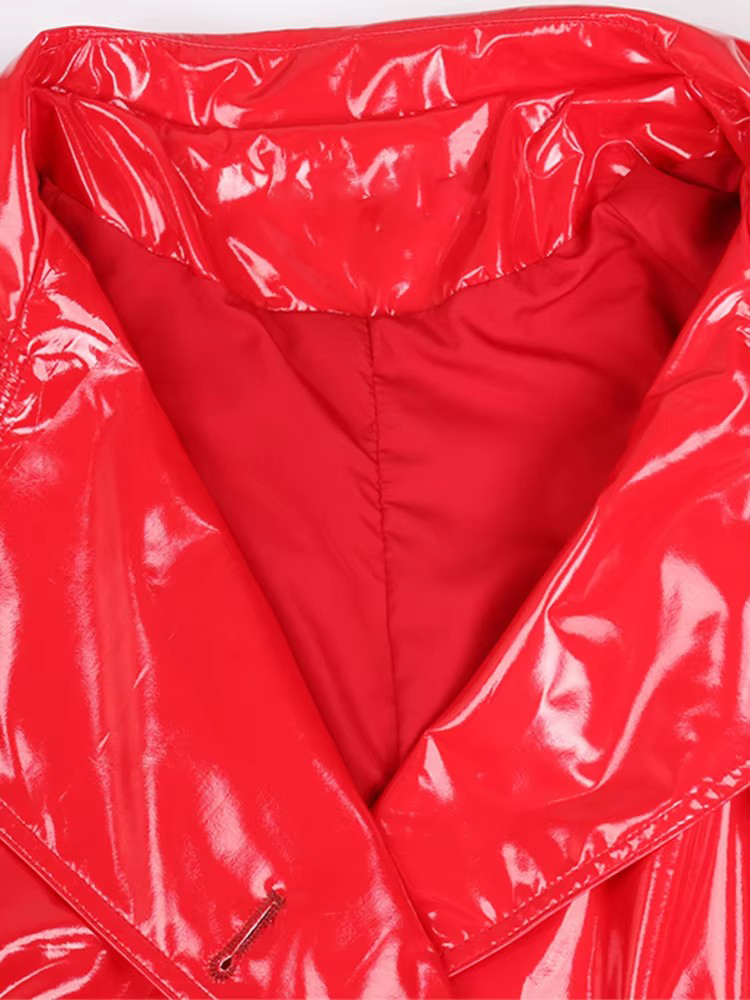 Mauroicardi Frühling Herbst Extra Lange Weiche Rot Reflektierende Glänzende Patent Leder Mantel Frauen Zweireiher Maxi Europäischen Mode
