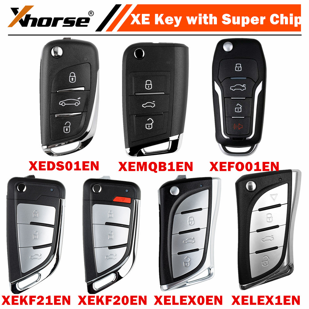 5 Stück Xhorse VVDI XE-Serie Funkschlüssel mit Super-Chip XEMQB1EN XEDS01EN XEFO01EN XEKF20EN XEKF21EN XELEX0EN XELEX1EN
