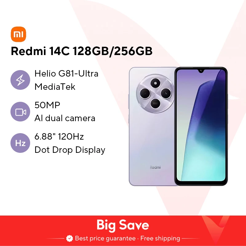 Smartphone Xiaomi Redmi 14C NFC MediaTek Helio G81-Ultra 6,88 schermo 120 Hz doppia fotocamera con IA 50 MP