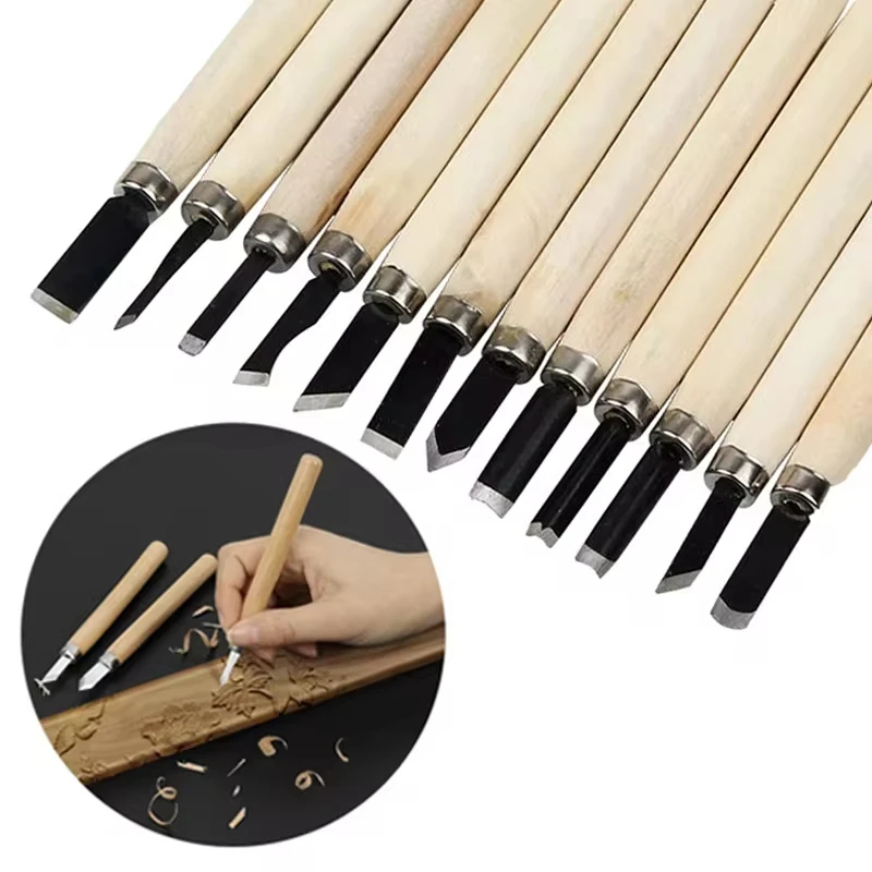 Ensemble de ciseaux à découper le bois, pour une coupe de base et un travail du bois détaillé, outils manuels de bricolage, Kit de couteaux à Gouges 12 pièces