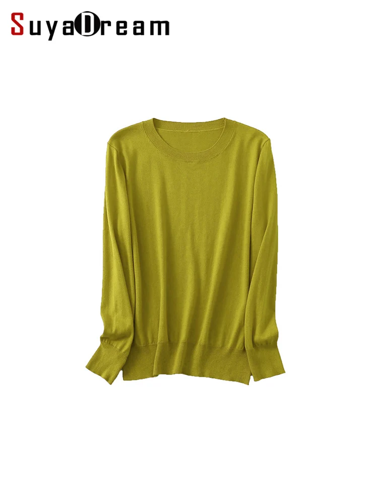 SuyaDream Damen-Basic-Pullover, Seiden- und Kaschmirmischung, O-Ausschnitt, Pullover, solide Pullover, 2024, Herbst-Winter-Bottom-Shirts