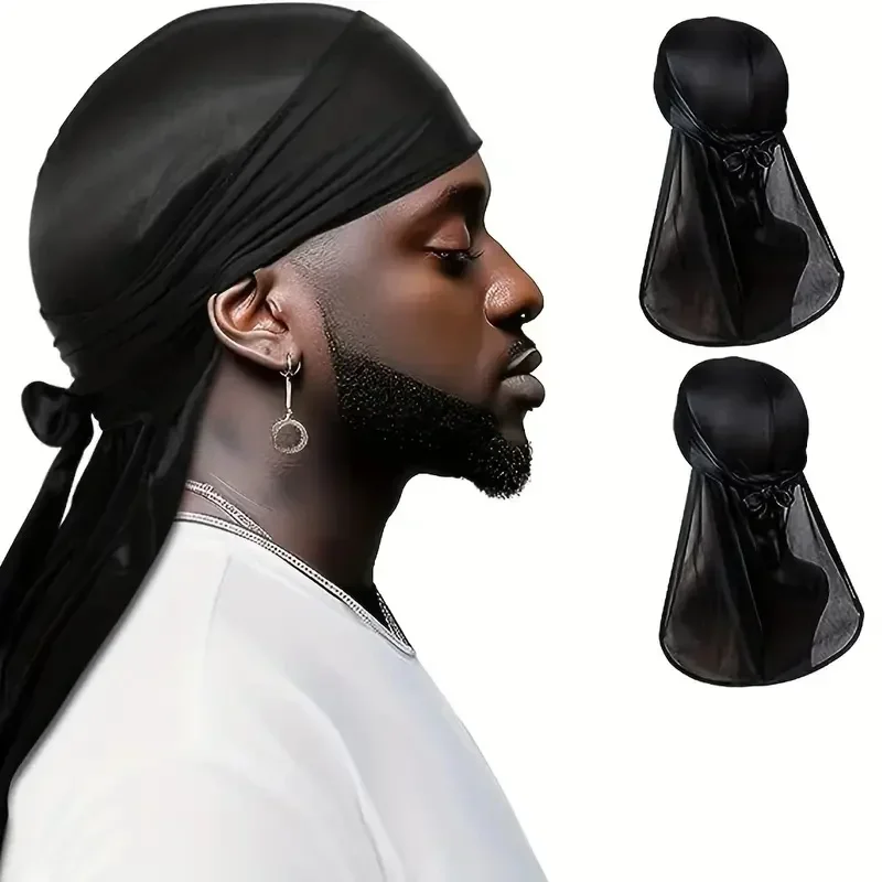 Unissex longo de seda durag cauda longa lenço de seda muçulmano doo pano pirata chapéu durag quimio bonés crânio chapéu turbante faixa de cabelo bandanas