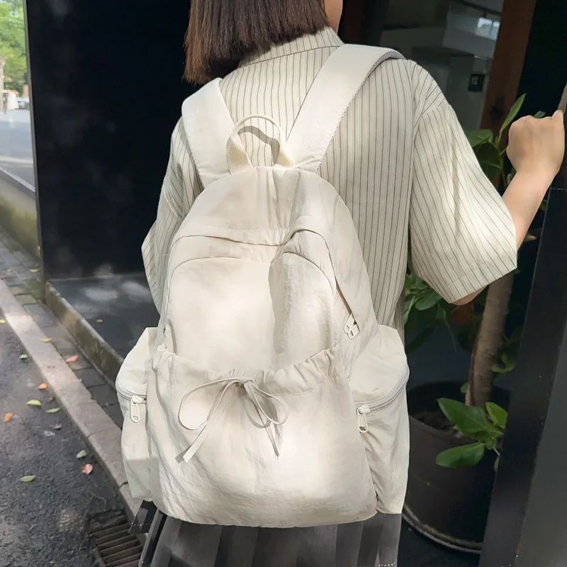 Simple and Versatile Drawstring Bow Large Capacity Backpack with Personalized Embroidered Name Nylon Backpack 2025 Gift New
