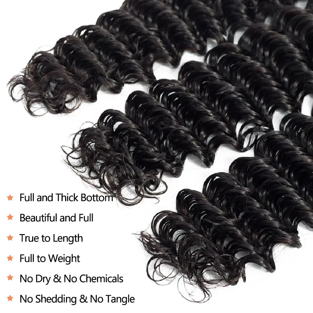 Tissage en lot brésilien 100% naturel bouclé birman, Deep Wave, 15A, Extensions de cheveux, lots de 1/3/4