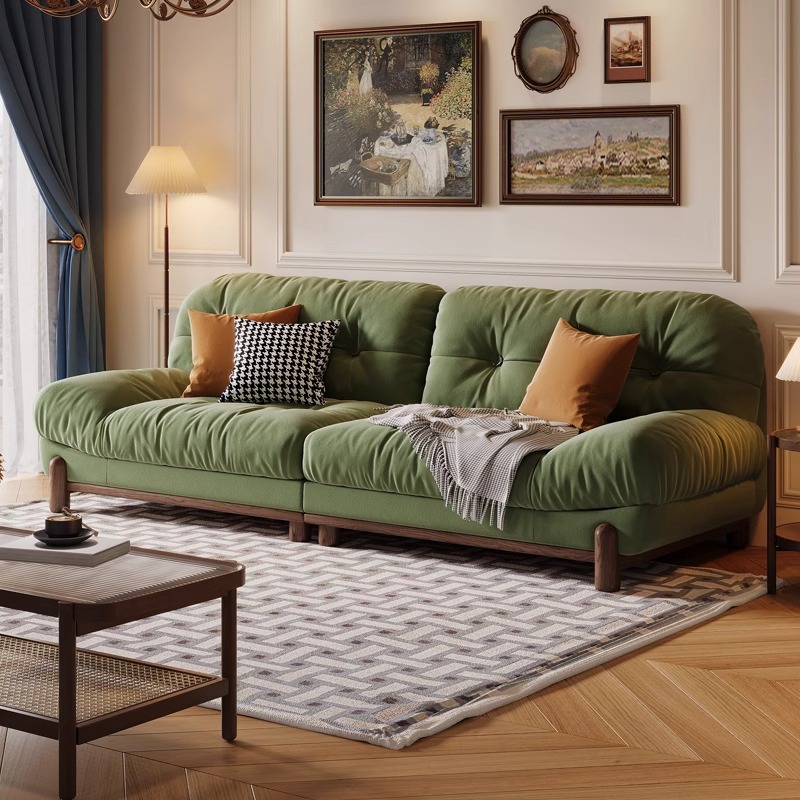Living Room Sofa, Fabric Cloud Green Removable Washable Sofa, Three Seater U-shaped Solid Wood Sponge Sofa, Household Use