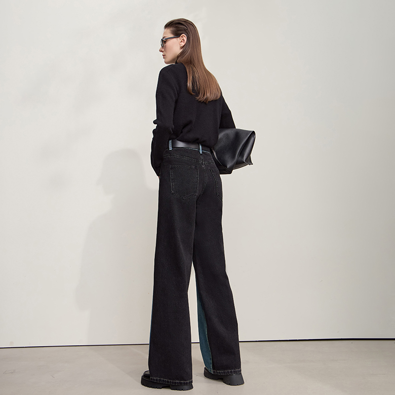 Джинсы Amii, женские брюки, осень 2021, новые повседневные женские джинсовые брюки в стиле ретро, свободные лоскутные универсальные широкие женские брюки 12553027