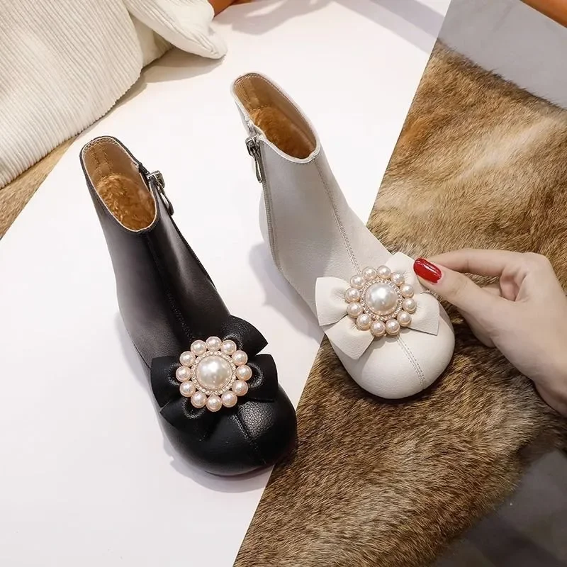 2023 neue Mädchen Stiefel Bogen mit Blumen Chic Kinder Mode Prinzessin Kurze Stiefel für Party Hochzeit Zeigt Drop Shipping Einfache