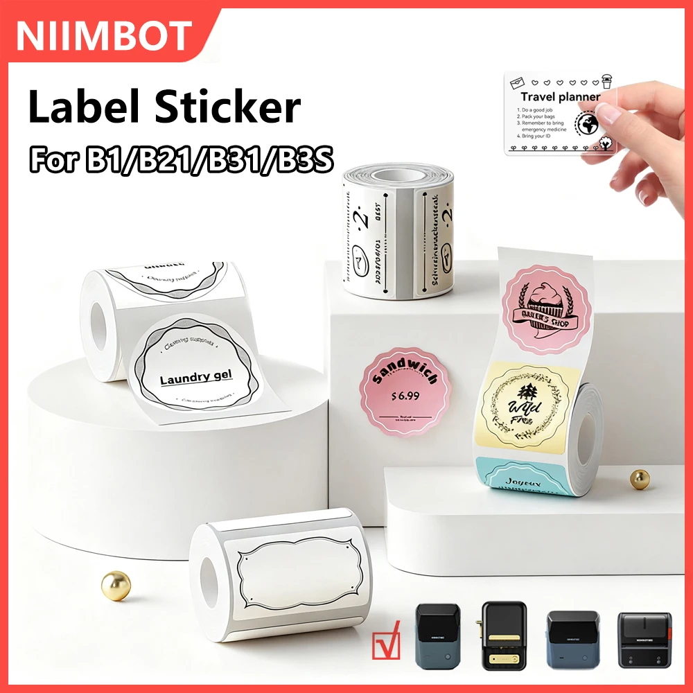 Niimbot-etiquetas adhesivas blancas/colores/transparentes, rollo de papel adhesivo térmico, pegatinas de impresora para impresora portátil Niimbot B1 B21