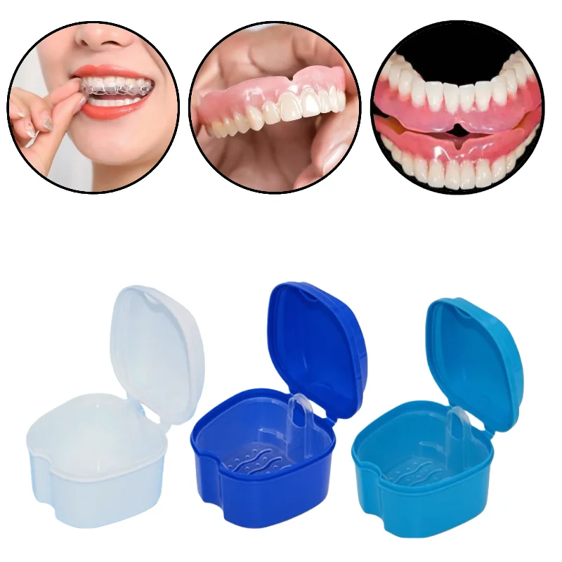 Scatola per protesi Custodia per pulizia denti finti Scatola di immagazzinaggio con contenitore a rete sospesa Custodia per denti artificiali Custodia per fermo ortodontico