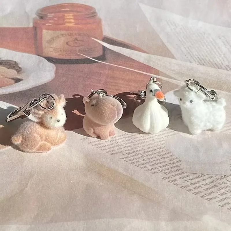 Llaveros de animales esponjosos de Alpaca, alce, capibara, dibujos animados de resina, encantador y divertido ajo, ganso, muñeca 3D, colgante, caja para bolso, llavero de coche, joyería
