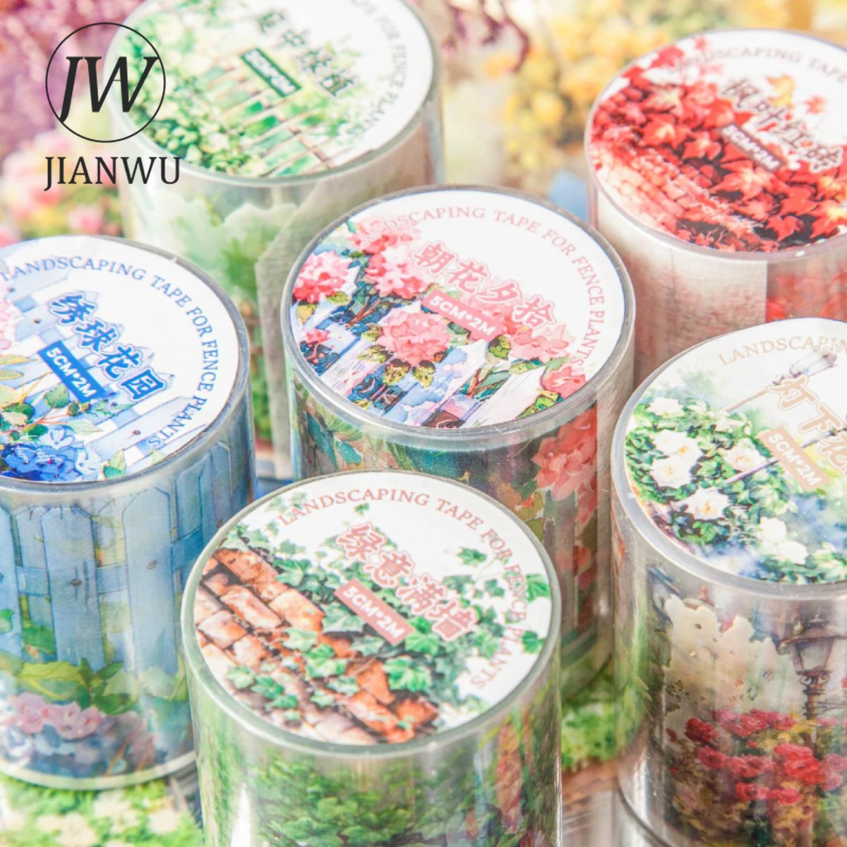Jianwu 50มม. * 200ซม. ชุดอุปกรณ์จัดสวนดอกไม้แนววินเทจเทปผ้าคอลลาจเครื่องเขียนสมุดบันทึกงานประดิษฐ์ทำมือสร้างสรรค์