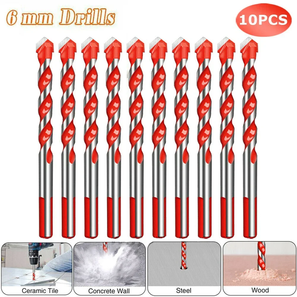 10 pçs 6mm brocas de carboneto multifuncional triangular brocas para vidro cerâmica telha concreto tijolo metal madeira buraco abridor