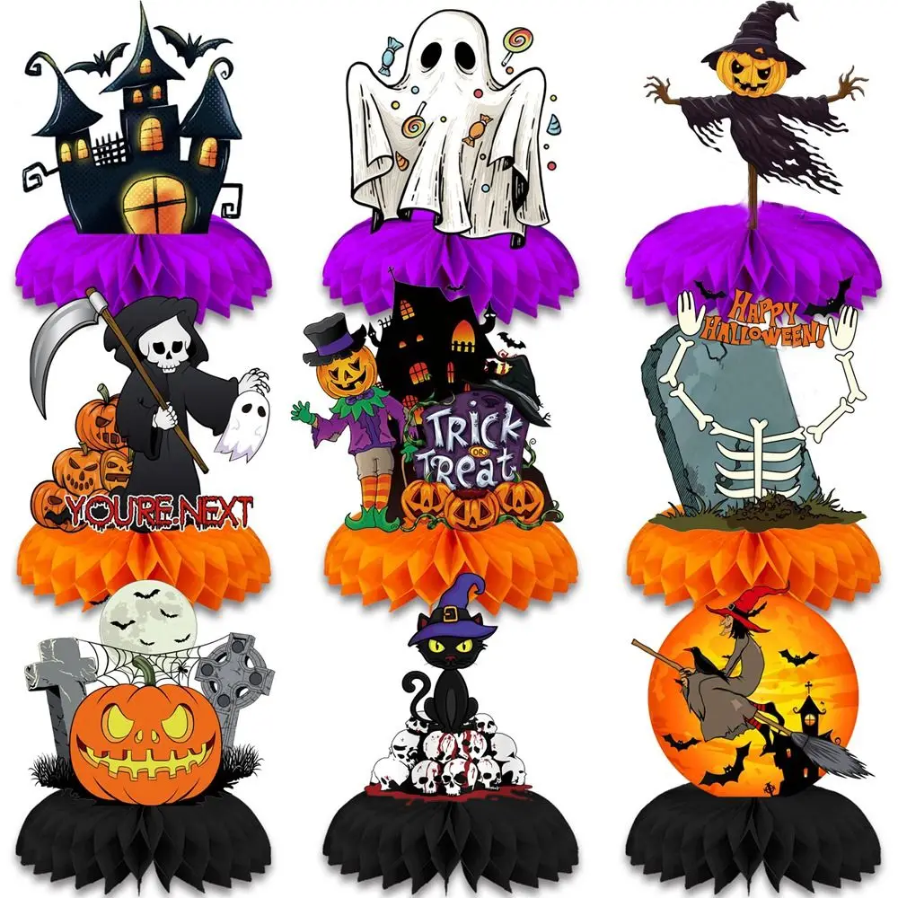 紙のハロウィーンのハニカムとカボチャ、ゴースト、デスクトップ用品、センターピース、壁掛け、3dtable
